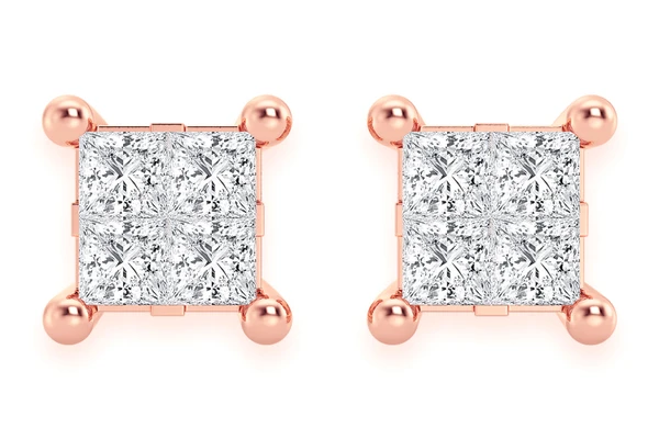 1.00ctw Quad Stud Diamond Earrings 14k Solid Gold 