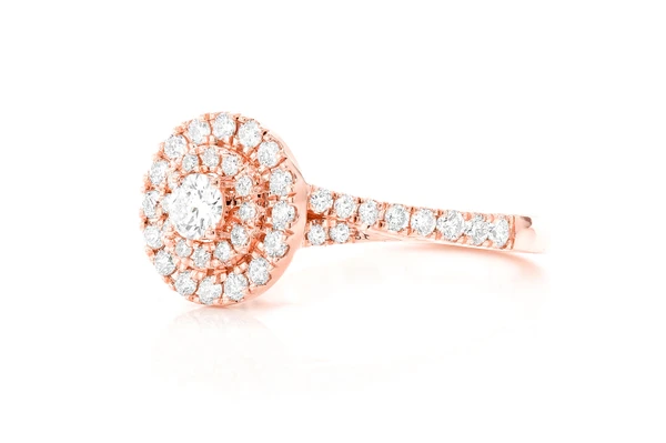 0.75ctw Round Double Halo - Diamond Engagement Ring - All Natural