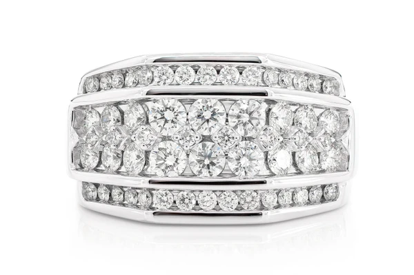 5 Row Tapered Signet Diamond Ring 14k Solid Gold 2.00ctw