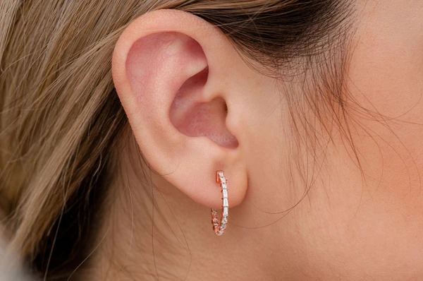  Baguette Hoop Diamond Earrings 14k Solid Gold 0.75ctw