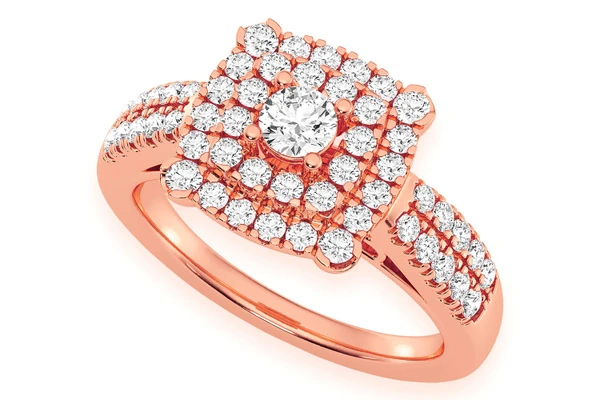 0.75ctw Square Double Halo - Diamond Engagement Ring - All Natural