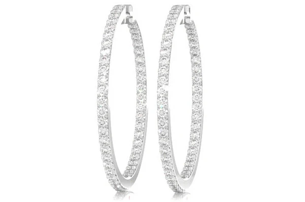 Large Inside Outside Diamond Hoops 14k Solid Gold 2.75ctw