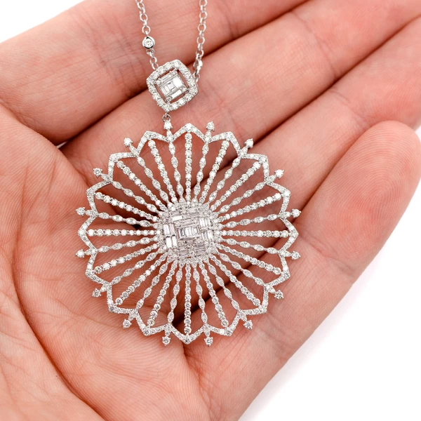 Dangling Baguette Diamond Ornament Pendant Necklace Attached 14k Solid Gold 2.85ctw