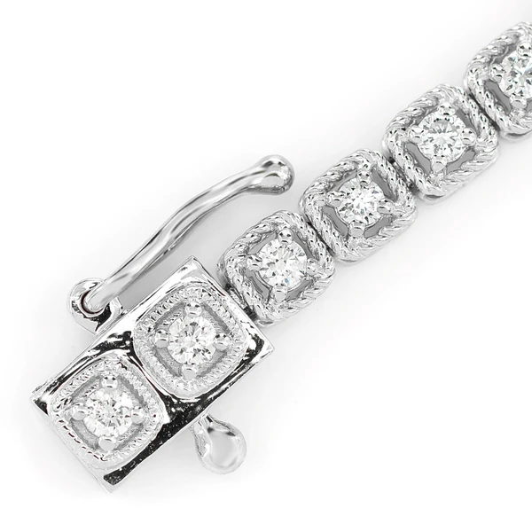 Square Rope Link Diamond Bracelet 14k Solid Gold 1.10ctw