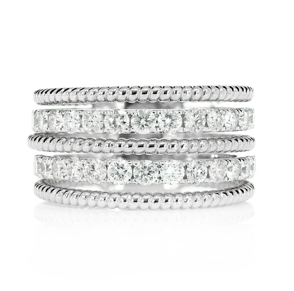 Two Row Satin Diamond Rope Band Ring 14k Solid Gold 1.10ctw