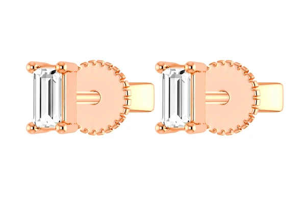 Baguette Diamond Solitaire Stud Earrings 14k Solid Gold 0.20ctw