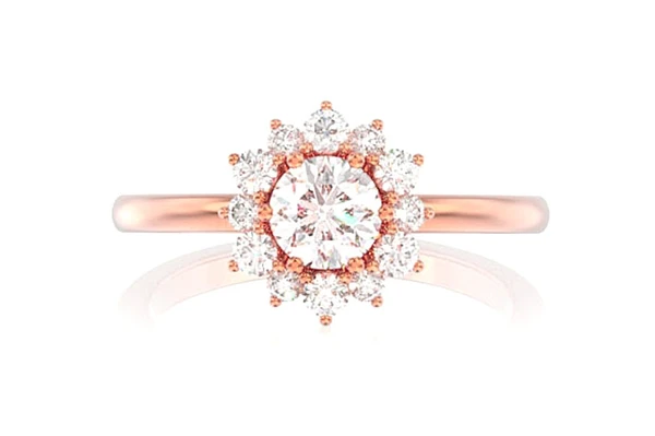 0.70ctw Halo Flower Bezel Diamond Engagement Ring 14k Solid Gold - All Natural