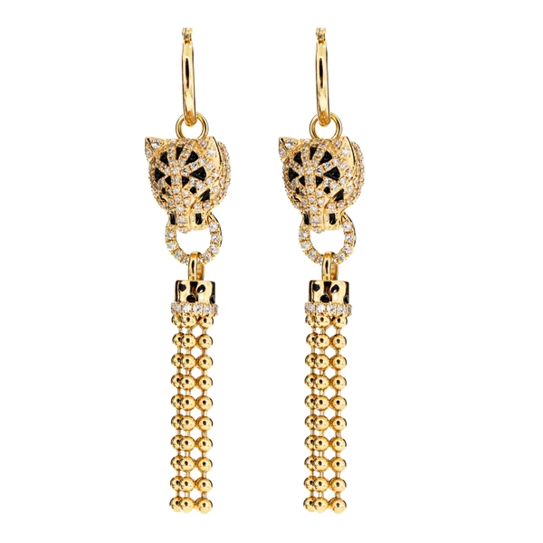 Dangling Leopord Tassel Hoop Earrings 14k Solid Gold 1.00ctw