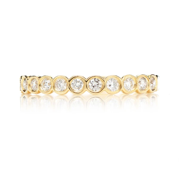 Round Bezel Set Band Ring 14k Solid Gold 0.30ctw