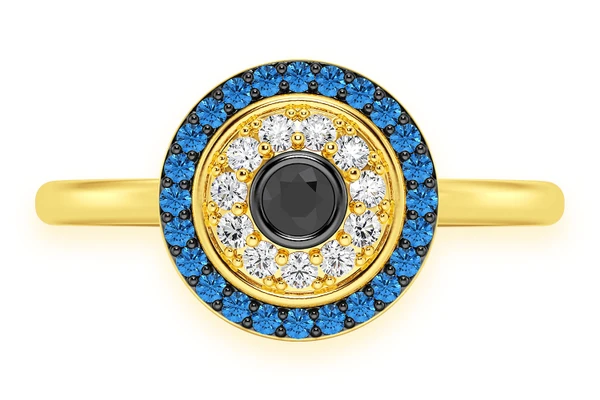 Round Evil Eye Diamond Ring 14k Solid Gold 0.33ctw 