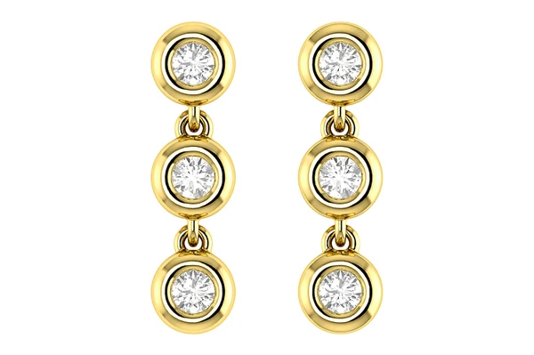 Triple Bezel Diamond Dangle Earrings 14k Solid Gold 0.15ctw