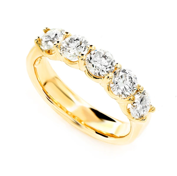 Five Stone Shared Prong Diamond Band Ring 14k Solid Gold 2.00ctw