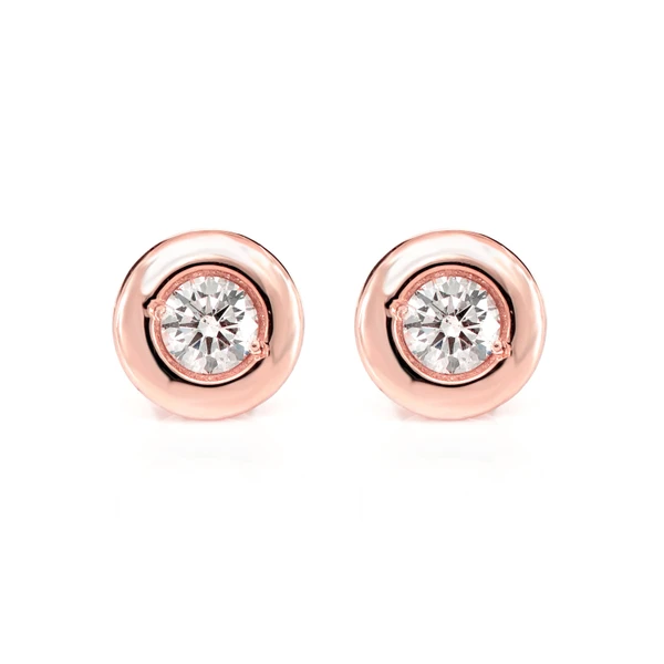 Wide Bezel Set Diamond Stud Earrings 14k Solid Gold 0.75ctw