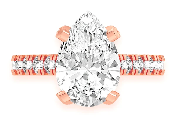 Thinn - 3.00ct Pear Solitaire - Single Row Scallop - Diamond Engagement Ring - All Natural