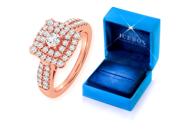 0.75ctw Square Double Halo - Diamond Engagement Ring - All Natural