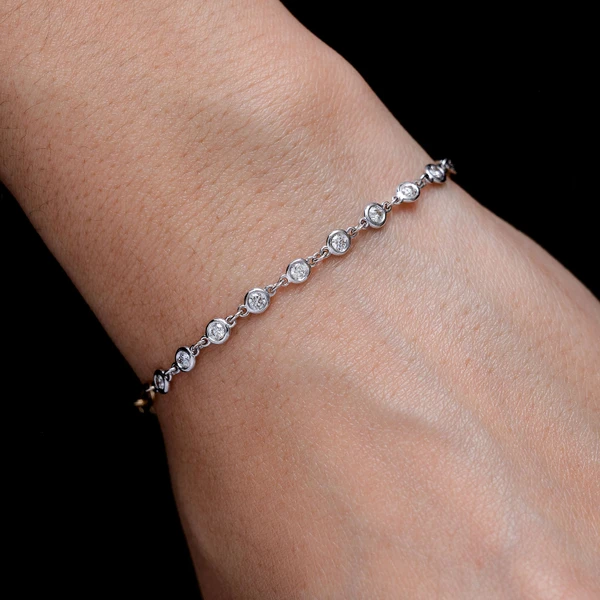 Diamond Bezel Set Enlongated Rolo Link Bracelet 14k Solid Gold 0.50ctw