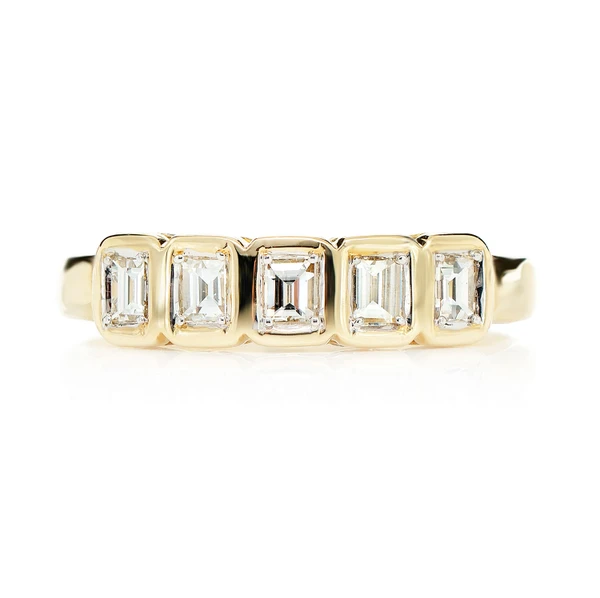 Five Stone Diamond Baguette Bezel Band Ring 14k Solid Gold 0.45ctw 