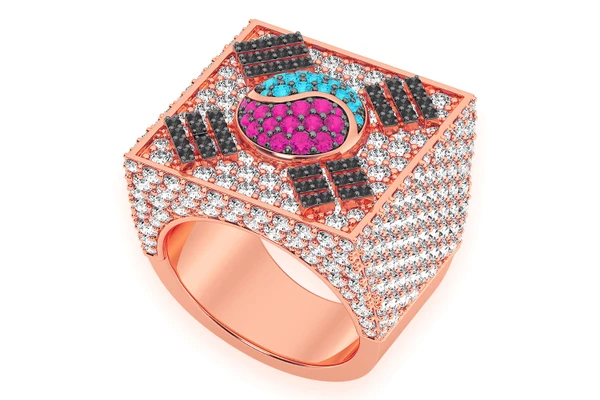 Korean Flag Signet Diamond Ring 14k Solid Gold 4.50ctw 