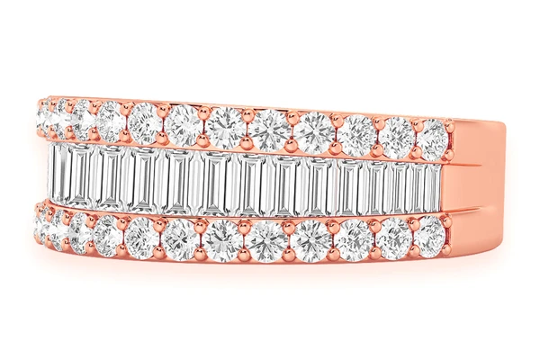 Baguette Round Border Diamond Ring 14k Solid Gold 1.35ctw