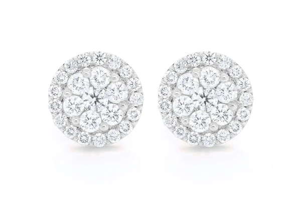 Halo Flower Stud Diamond Earrings 14k Solid Gold 4.00ctw