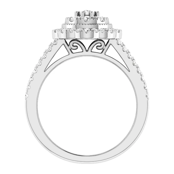 Floral Round And Baguette Diamond Engagement Ring 1.00ctw 14k Solid Gold - All Natural