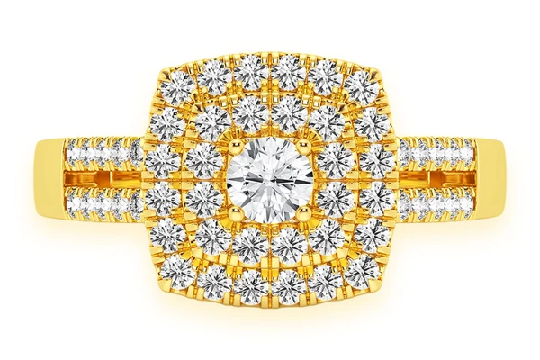 .75ctw - Round Double Halo Split Shank - Diamond Engagement Ring - All Natural