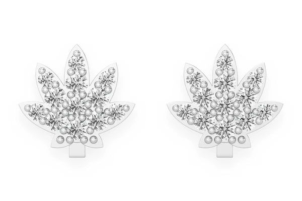 Cannabis Leaf Stud Diamond Earrings 14k Solid Gold 0.10ctw