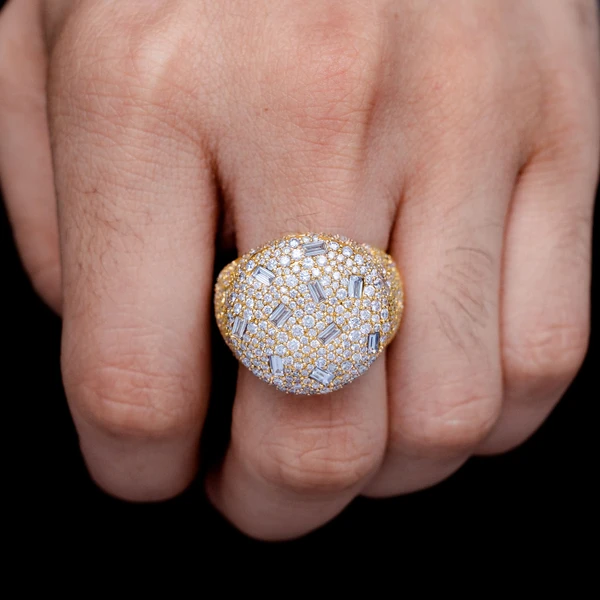 Round Gypsy Baguette Diamond Signet Ring Solid Gold 6.15ctw