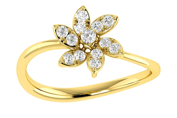 Flower Diamond Ring 14k Solid Gold 0.25ctw