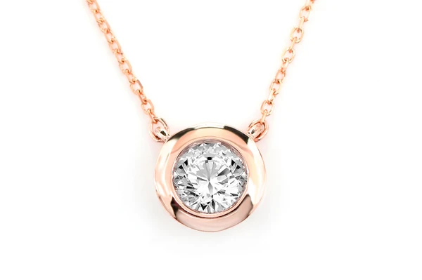 Solitaire Round Bezel Pendant Necklace Attached 14k Solid Gold 0.40ct