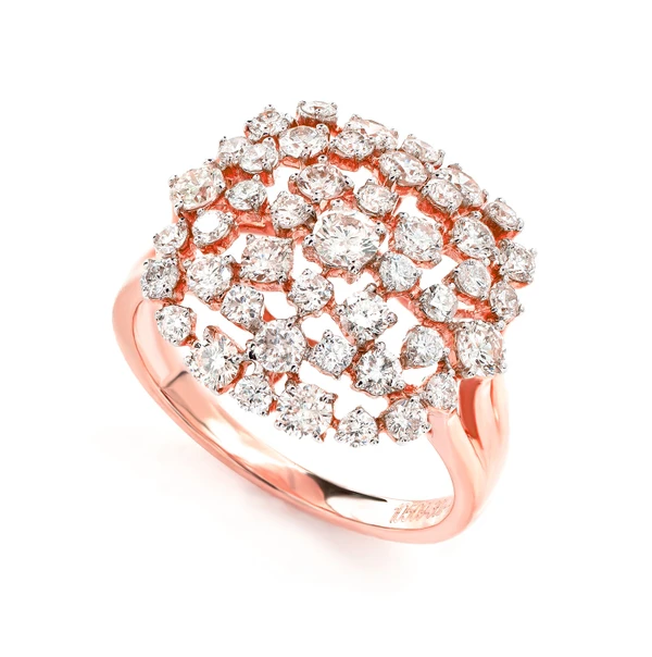 Cluster Diamond Cocktail Ring 14k Solid Gold 1.85ctw