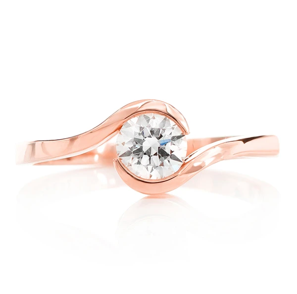 0.25ct Solitaire Round Diamond Bypass Engagement Ring 14k Solid Gold - All Natural 