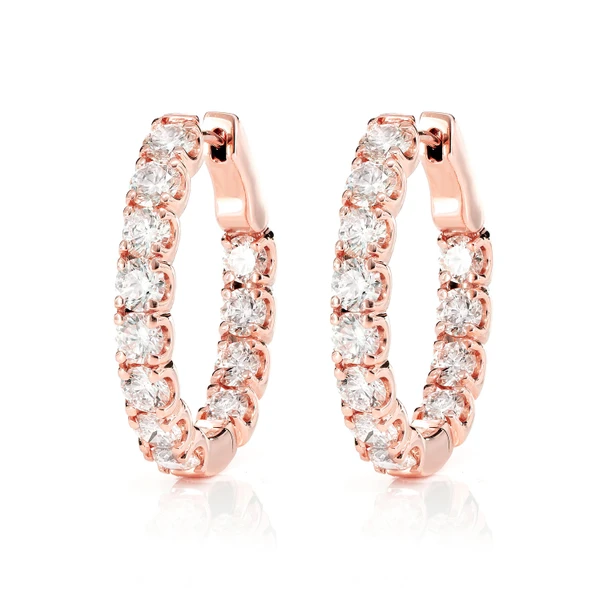 20pt Inside Outside Diamond Hoop Earrings 14k Solid Gold 4.80ctw