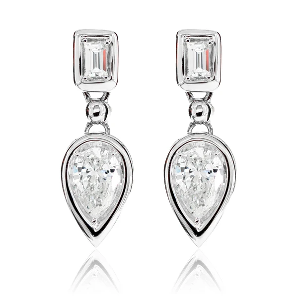Diamond Dangling Pear Bezel Earrings 14k Solid Gold 0.75ctw