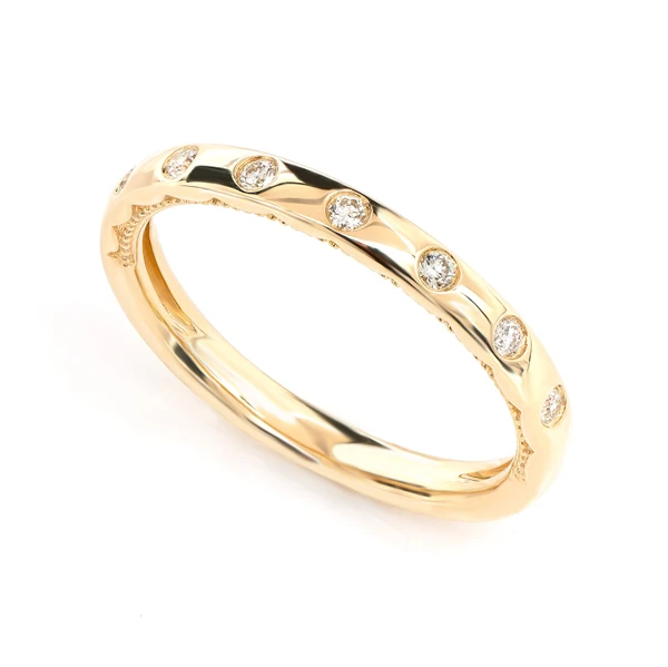 Thin Gypsy Set Diamond Band Ring 14k Solid Gold 0.10ctw 