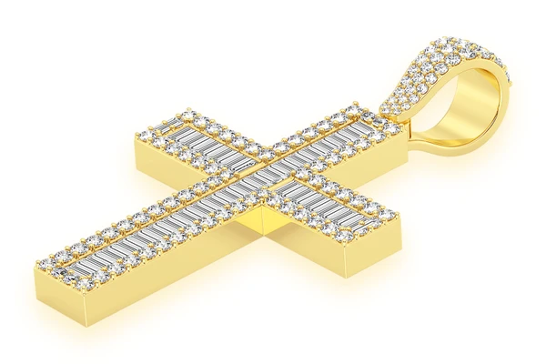 Baguette Cross Diamond Pendant 14k Solid Gold 4.00ctw