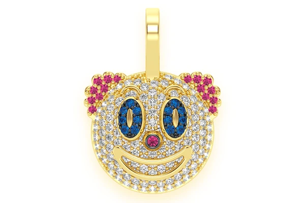 Clown Emoji Diamond Pendant 14k Solid Gold 0.75ctw
