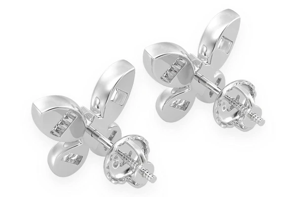 Butterfly Baguette Stud Diamond Earrings 14k Solid Gold 0.65ctw