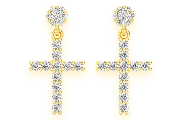 Cross Dangling Stud Diamond Earrings 14k Solid Gold 1.25ctw