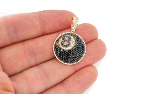 8-Ball Black & White Diamond Pendant 14k Solid Gold 2.50ctw