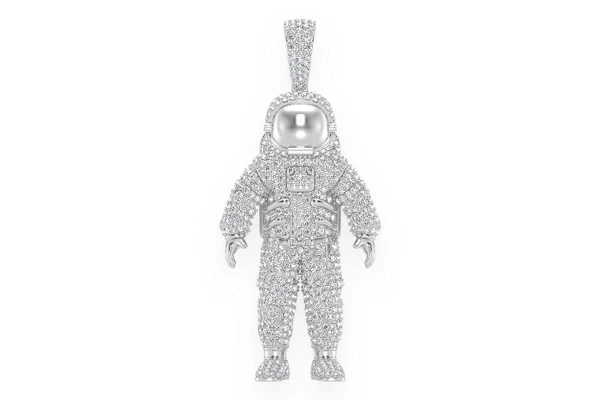 Astronaut Space Diamond Pendant 14k Solid Gold 4.25ctw