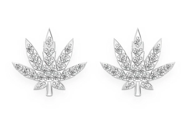 Icebox - Cannabis Leaf Stud Diamond Earrings 14k Solid Gold