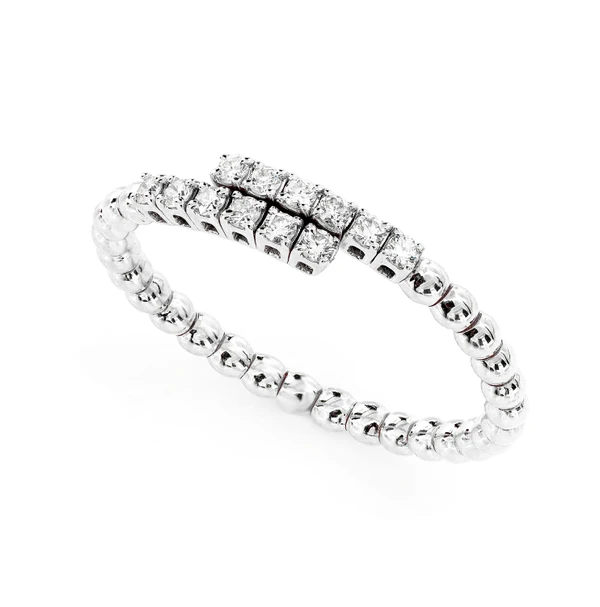 Beaded Bypass Diamond Flex Band Ring 14k Solid Gold 0.15ctw