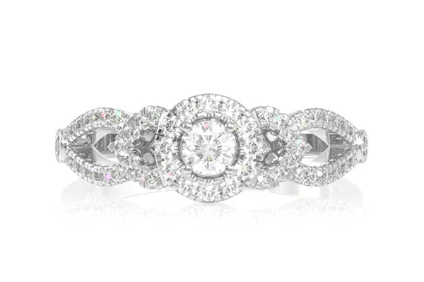 0.40ctw Round Solitaire Halo Open V Shank Diamond Engagement Ring 14k Solid Gold - All Natural 