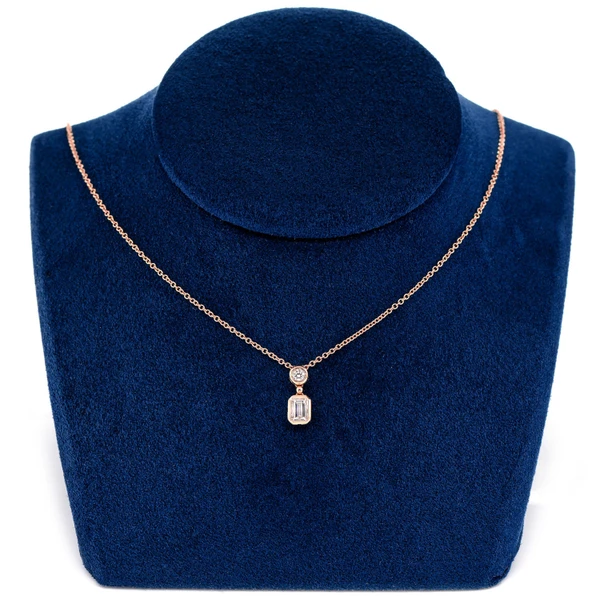 Diamond Emerald Cut Dangling Bezel Set Pendant Attached Necklace 14k Solid Gold 0.25ctw