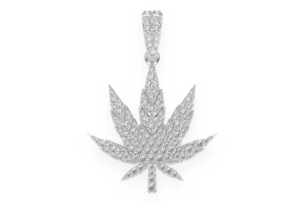 Cannabis Leaf Diamond Pendant 14k Solid Gold .85ctw