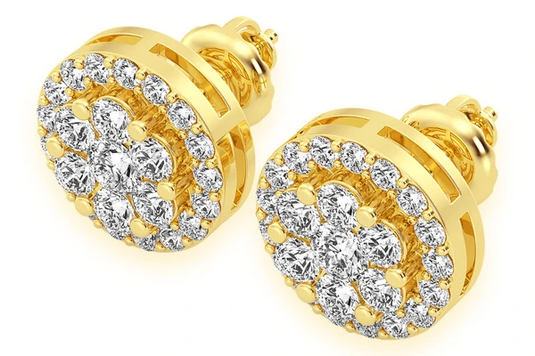 3.00ctw Flower Halo Stud Diamond Earrings 14k Solid Gold