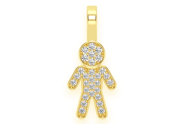 Boy Diamond Pendant 14k Solid Gold 0.10ctw