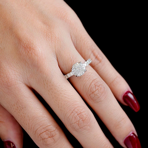 0.85ctw Square Cluster Halo 14k Solid Gold - Diamond Engagement Ring - All Natural