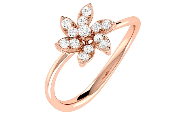 Flower Diamond Ring 14k Solid Gold 0.25ctw